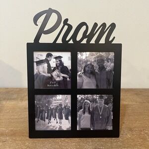 Prom 4 Photo Collage Frame Black Tabletop or Wall 3x3 Openings Grad Decor Unused